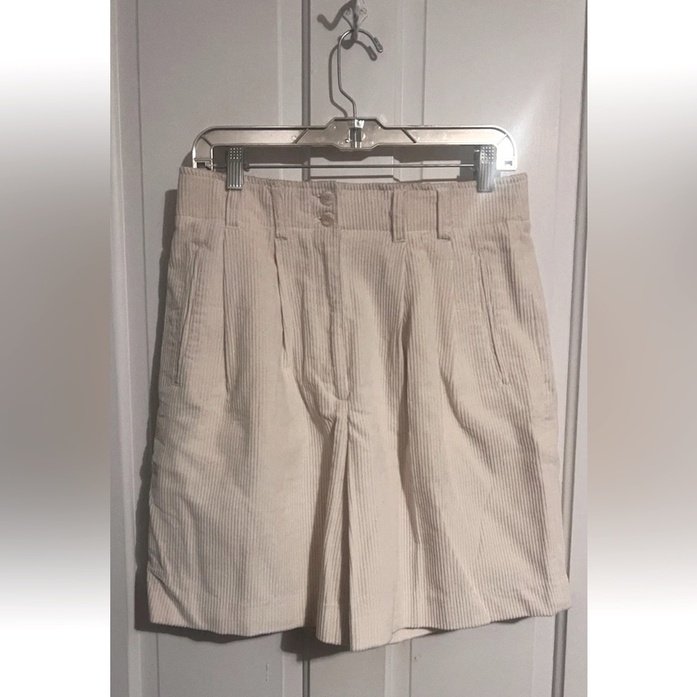 Vintage 90s Corduroy Ivory Cream High Waist Long knee shorts 12 L